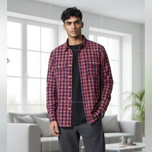 Cremieux Collection Navy and Pink Button Down, Gingham Check, Men’s size L